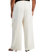 Bar Iii Trendy Plus Size Wide-Leg Cargo Pants, Created for Macy's