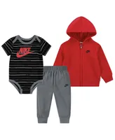Nike Baby Boys Just Do It Striped Full-Zip Hoodie, Pants and Bodysuit, 3 Piece Set
