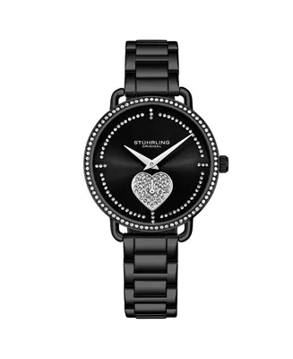 Women's Black Case and Bracelet, Crystal Studded Dial Watch