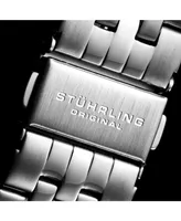 Men's Automatic Watch, Silver Tone Case on Five Row Brushed and Polished Silver Tone Bracelet, Blue Skeletonized Dial, with Silver Tone Accents