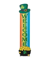 Glitzhome 42" H St. Patrick's Wooden Rainbow Pot of Gold-Tone Porch Decor