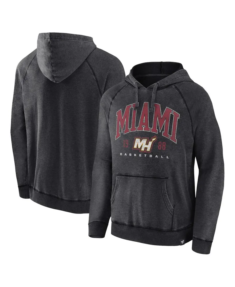 Men's Fanatics Heather Charcoal Distressed Miami Heat Foul Trouble Snow Wash Raglan Pullover Hoodie