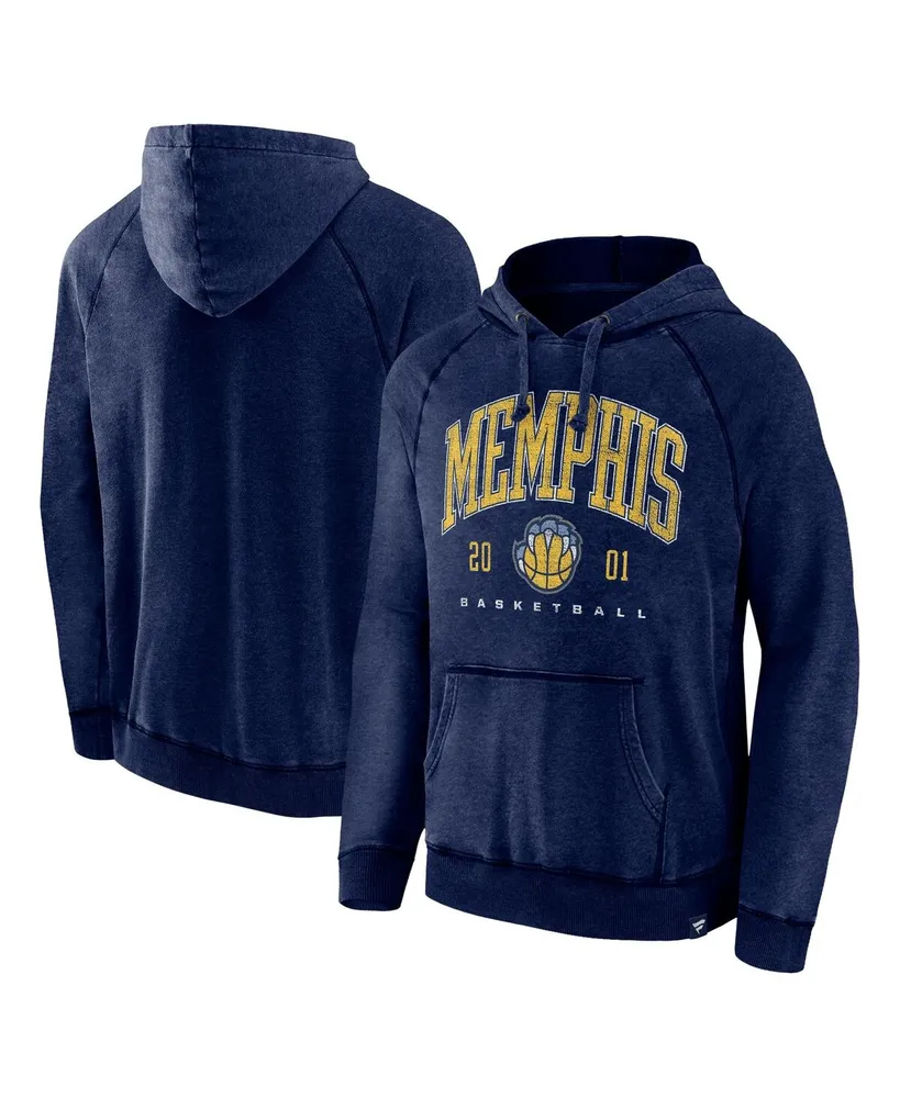 Men's Fanatics Heather Navy Distressed Memphis Grizzlies Foul Trouble Snow Wash Raglan Pullover Hoodie