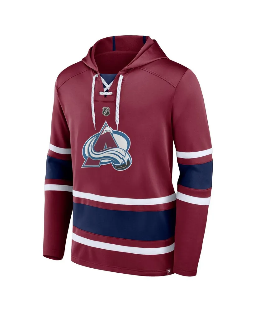 Men's Fanatics Nathan MacKinnon Burgundy Colorado Avalanche Name and Number Lace-Up Pullover Hoodie