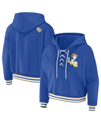 Women's Wear by Erin Andrews Royal Los Angeles Rams Lace-Up Pullover Hoodie