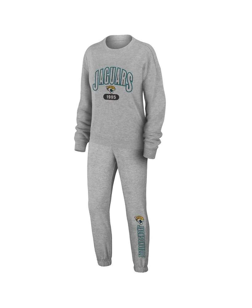 Women's Wear by Erin Andrews Heather Gray Jacksonville Jaguars Knit Long Sleeve Tri-Blend T-shirt and Pants Sleep Set