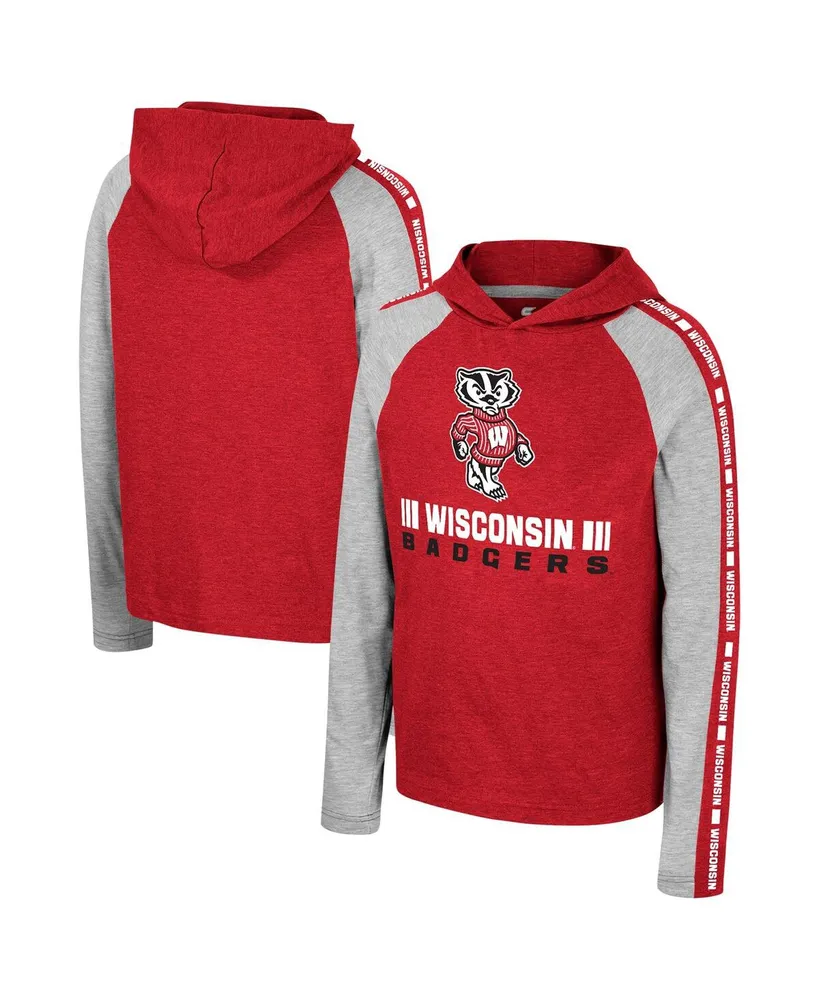 Big Boys Colosseum Red Wisconsin Badgers Ned Raglan Long Sleeve Hooded T-shirt