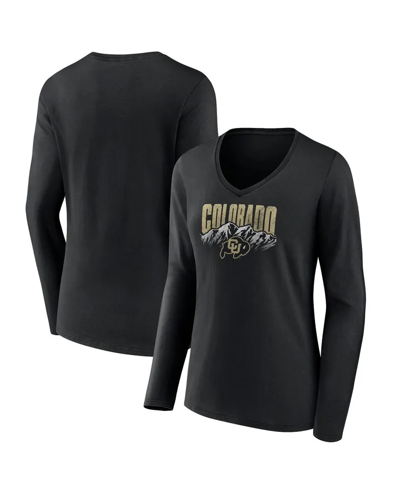 Women's Fanatics Black Distressed Colorado Buffaloes Rocky Mountains Long Sleeve V-Neck T-shirt