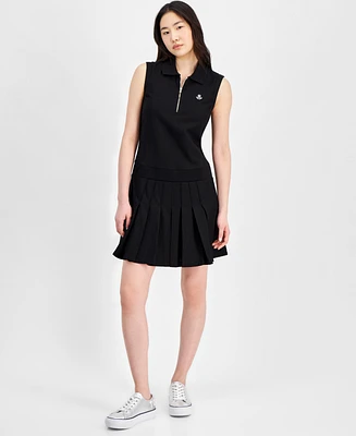 Tommy Hilfiger Women's Collared Pleated Sleeveless A-Line Dress