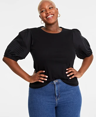 On 34th Trendy Plus Puff-Sleeve Knit Top, Created for Macy's