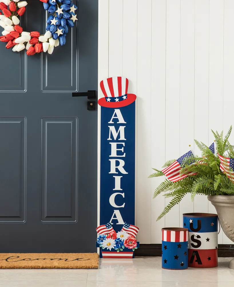 Glitzhome 42" H Patriotic, Americana Wooden America Porch Decor