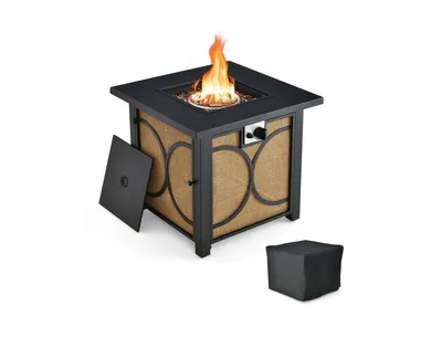 28 Inch 50000 Btu Outdoor Square Fire Pit Table with Cover - Black