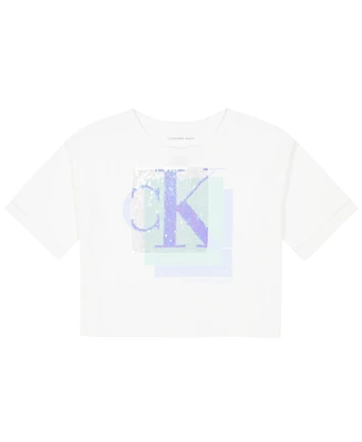 Calvin Klein Big Girls Layered Sequin 3/4 Sleeve T-shirt