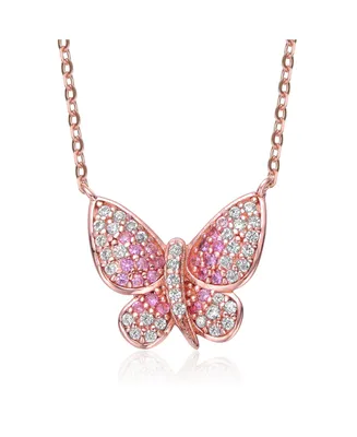 GiGiGirl Kid/Teens Sterling Silver 18K Rose Gold Plated Red Cubic Zirconia Butterfly Spring Ring Adjustable Necklace