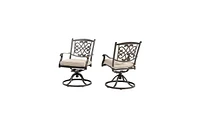 Mondawe Charcoal Gray Aluminum Swivel Outdoor Dining Arm Chair with Flower Pattern Backrest (Set of 2), Beige