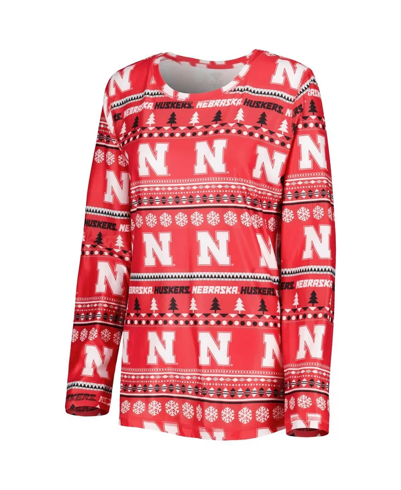 Women's Concepts Sport Scarlet Nebraska Huskers Holiday Long Sleeve T-shirt and Pants Sleep Set