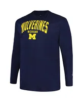 Men's Champion Navy Michigan Wolverines Big and Tall Arch Long Sleeve T-shirt