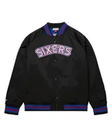 Men's Mitchell & Ness Philadelphia 76ers Hardwood Classics Throwback Wordmark Raglan Full-Snap Jacket