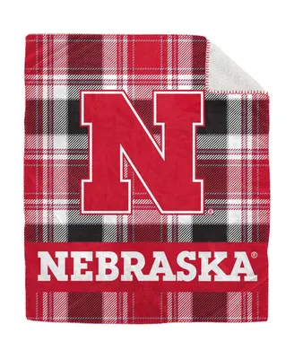 Pegasus Home Fashions Nebraska Huskers 50" x 60" Plaid Flannel Sherpa Plush Blanket