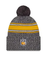 Men's New Era Gray Pittsburgh Steelers 2023 Sideline Sport Cuffed Pom Knit Hat