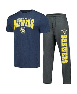 Men's Concepts Sport Charcoal, Navy Milwaukee Brewers Meter T-shirt and Pants Sleep Set