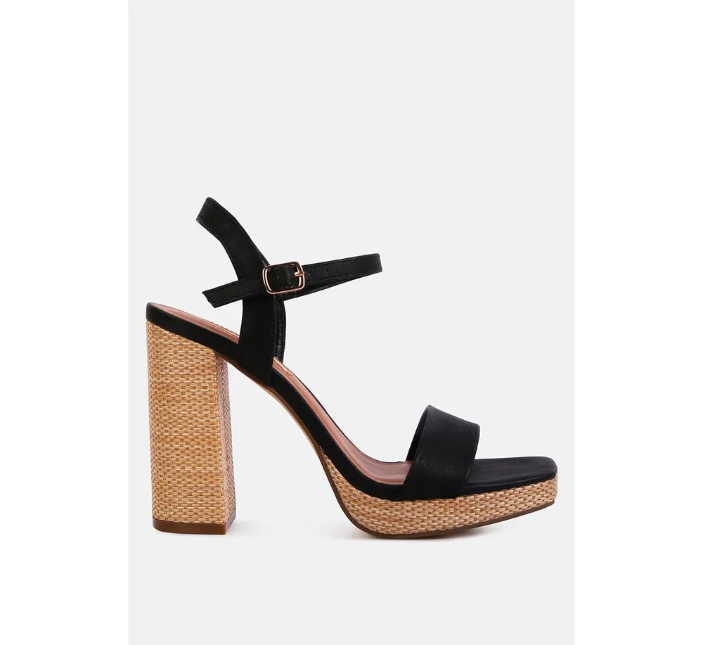 Buxor Woven Textured High Block Heeled Sandals