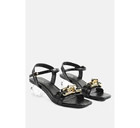 Icicle Clear Low Heel Metal Chain Sandals