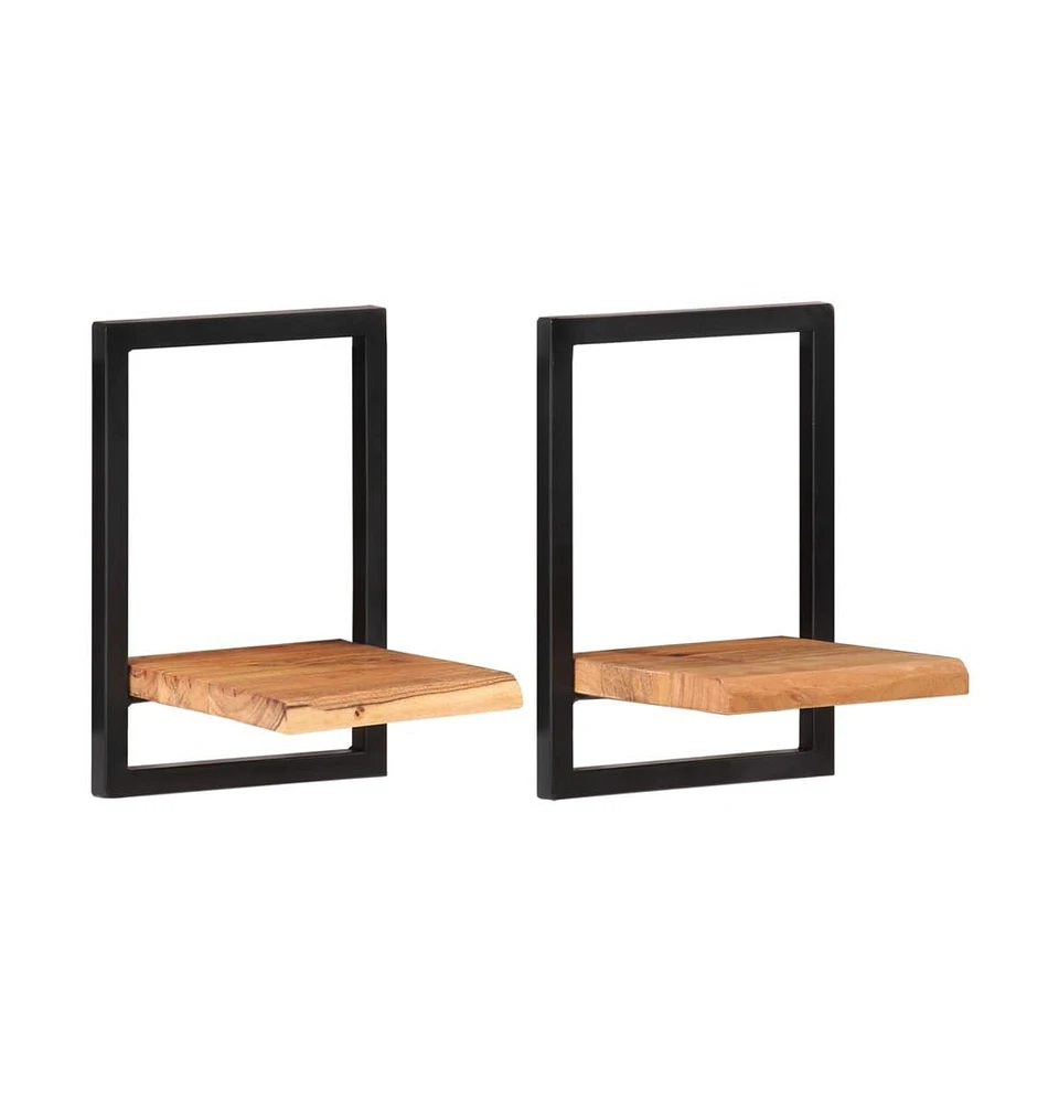 Wall Shelves 2 pcs 9.8"x9.8"x13.8" Solid Wood Acacia and Steel
