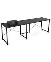 95 Inch 2-Person L-Shaped Long Reversible Computer Desk with Monitor Stand