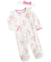 Disney Baby Girls Princesses Footed Coverall & Headband, 2 Piece Set