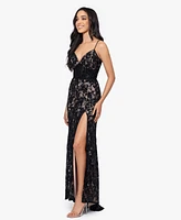 Blondie Nites Juniors' Sequined Lace Corset Gown