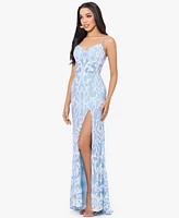 Blondie Nites Juniors' Sequin Strappy Sleeveless Gown