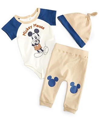 Disney Baby Boys Mickey Mouse Bodysuit, Pants & Hat, 3 Piece Set