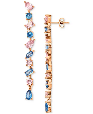 Lab-Grown Blue Spinel (2 ct. t.w.) & Pink Cubic Zirconia Linear Drop Earrings in 14k Rose Gold-Plated Sterling Silver