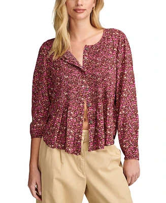 Lucky Brand Women's Printed Pintucked Button-Front Top