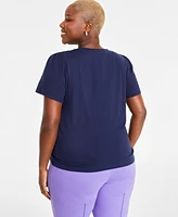 On 34th Trendy Plus Gathered-Sleeve Crewneck T-Shirt, Created for Macy's