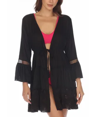 Raviya Women's Lace-Inset Tie-Front Tiered Swim Cover-Up