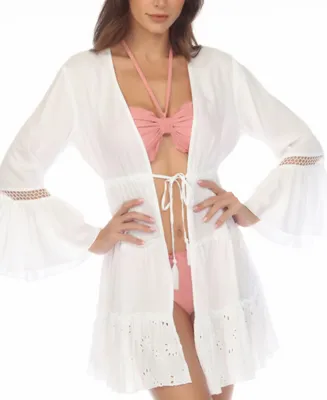 Raviya Women's Lace-Inset Tie-Front Tiered Swim Cover-Up