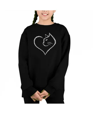 La Pop Art Cat - Big Girl's Word Art Crewneck Sweatshirt