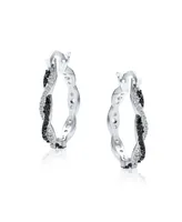 Bling Jewelry Black White Cubic Zirconia Pave Cz Formal Fashion Love Knot Symbol Spiral Infinity Twist Big Hoop Earrings For Women Rhodium Plated Bras