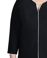 Ny Collection Plus 3/4 Sleeve Piped Top