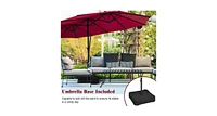 Slickblue 15 ft Extra Large Patio Double Sided Umbrella with Crank and Base