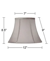 Pewter Gray Small Bell Lamp Shade 7" Top x 12" Bottom x 9" Slant x 8.5" High (Spider) Replacement with Harp and Finial - Springcrest