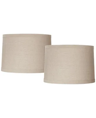 Set of 2 Natural Linen Medium Drum Lamp Shades 15" Top x 16" Bottom x 11" High (Spider) Replacement with Harp - Springcrest