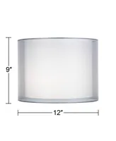 Silver and White Double Sheer Small Drum Lamp Shade 12" Top x 12" Bottom x 9" High (Spider) Replacement with Harp and Finial - Springcrest