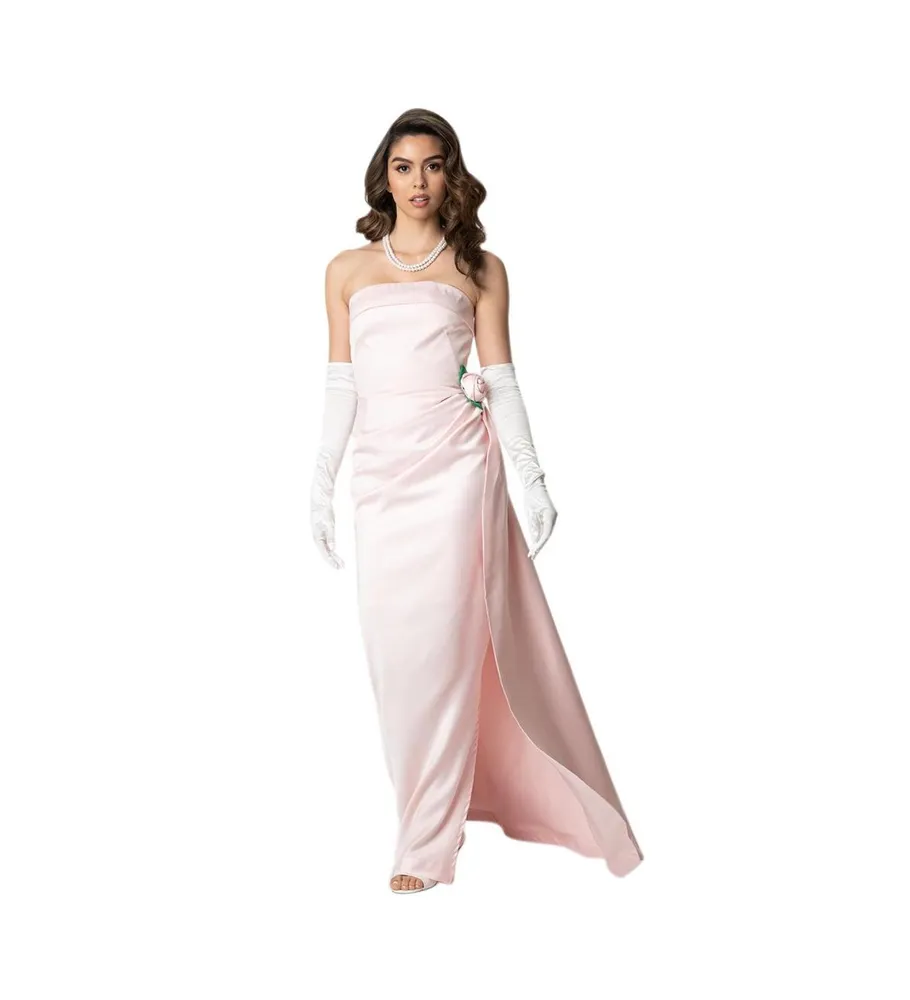 Unique Vintage Women's Barbie Pink Satin Strapless Enchanted Evening Gown