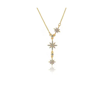 Three Star Lariat Necklace with White Diamond Cubic Zirconia