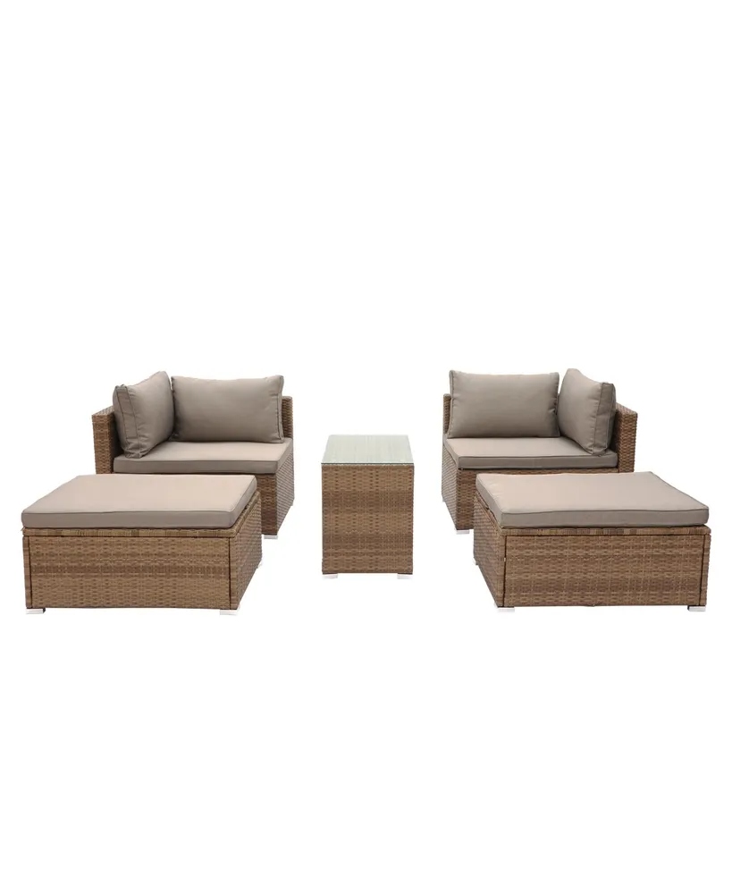 Mondawe 5-Piece Outdoor Sectional Sofa Set with Brown Rattan Wicker & Gray Cushion