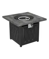 Mondawe 32" Square Propane Fire Pit Table 50,000 Btu with Included Waterproof Cover, Gray