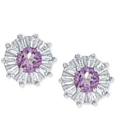 Amethyst (3/8 ct. t.w.) & Cubic Zirconia Baguette Flower Stud Earrings in Sterling Silver